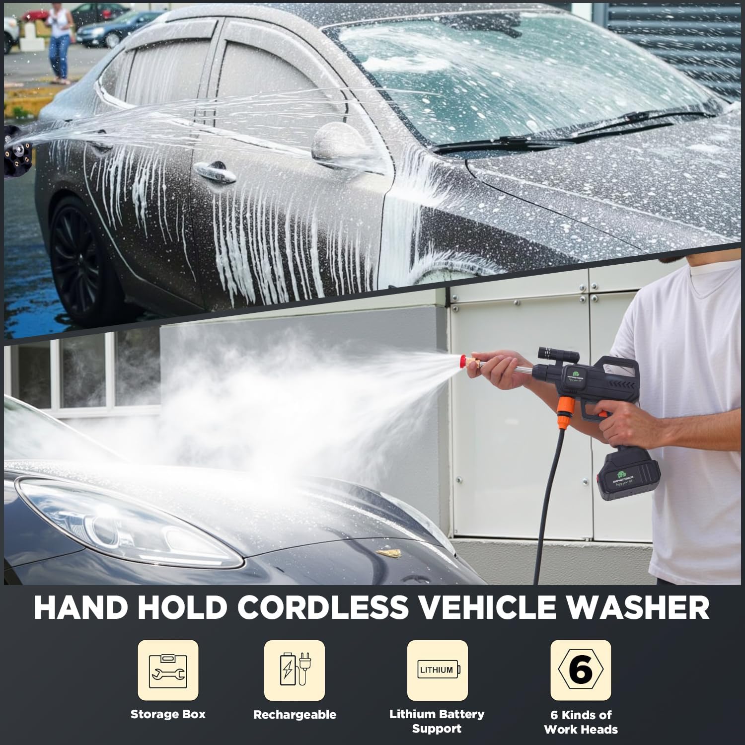 Portable Cordless Pressure Washer with Water Tank - High Pressure Car Washer, 20V Battery-Powered, Wireless Mini Pressure Washer for Cars, Home, Patio, and Outdoor Cleaning