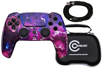 Custom Controllerzz Purple Magma Controller Bundle Includes Purple Magma Custom Wireless Controller for PS5, PC & Braided USB-C Cable & Universal Protective Case