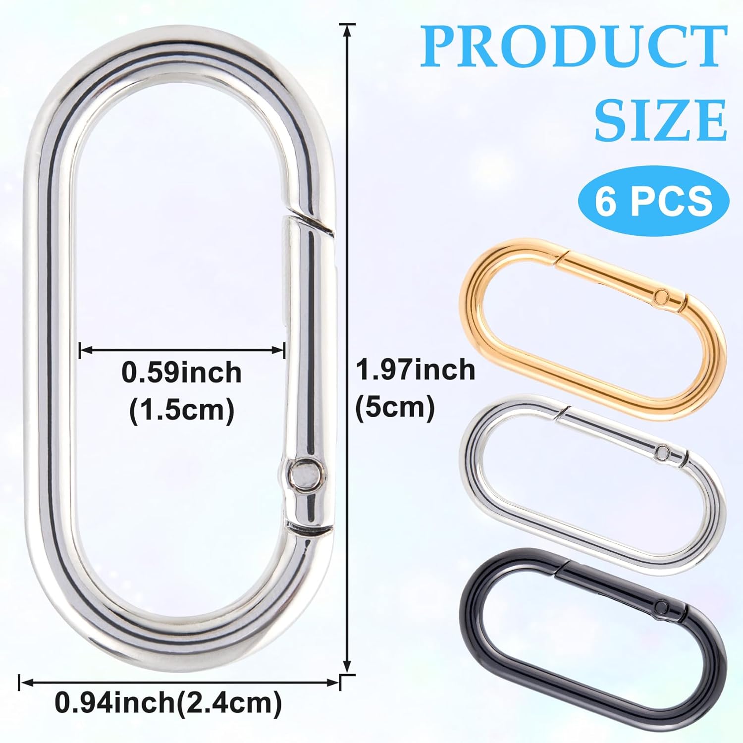 Oval Spring Ring Clips, Metal Keyring Purse Clip, Heavy Duty Opening O Ring Carabiner for Keychains,Backpacks, Keys - Image 2