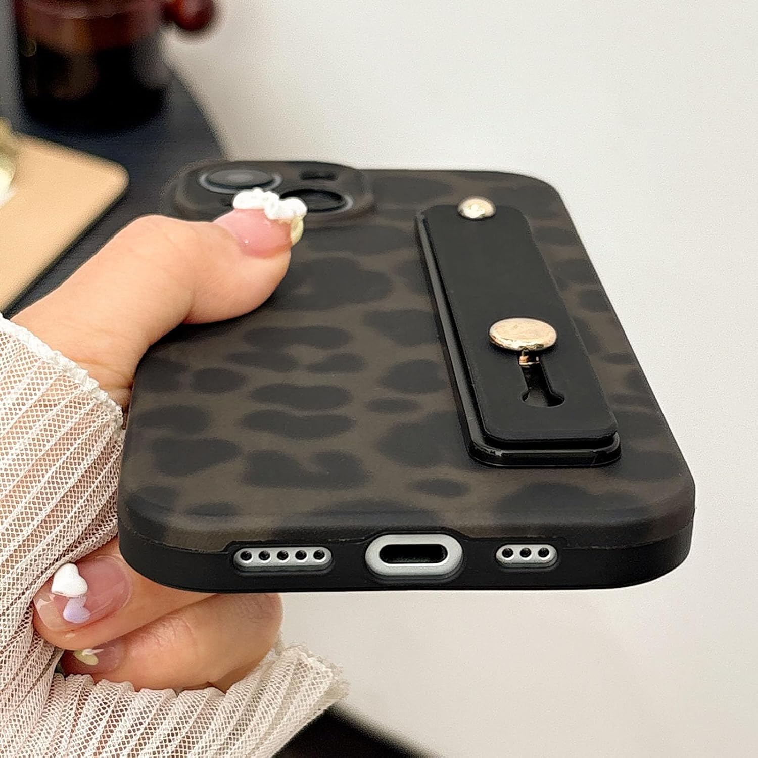 LAPOPNUT for iPhone 14 Case with Wrist Strap, Cheetah Leopard Tortoise Shell Print Shockproof Soft TPU Protective Case Women Girls, Slim Anti Scratch Cover for iPhone 14 6.1 Inch,Green - Image 8
