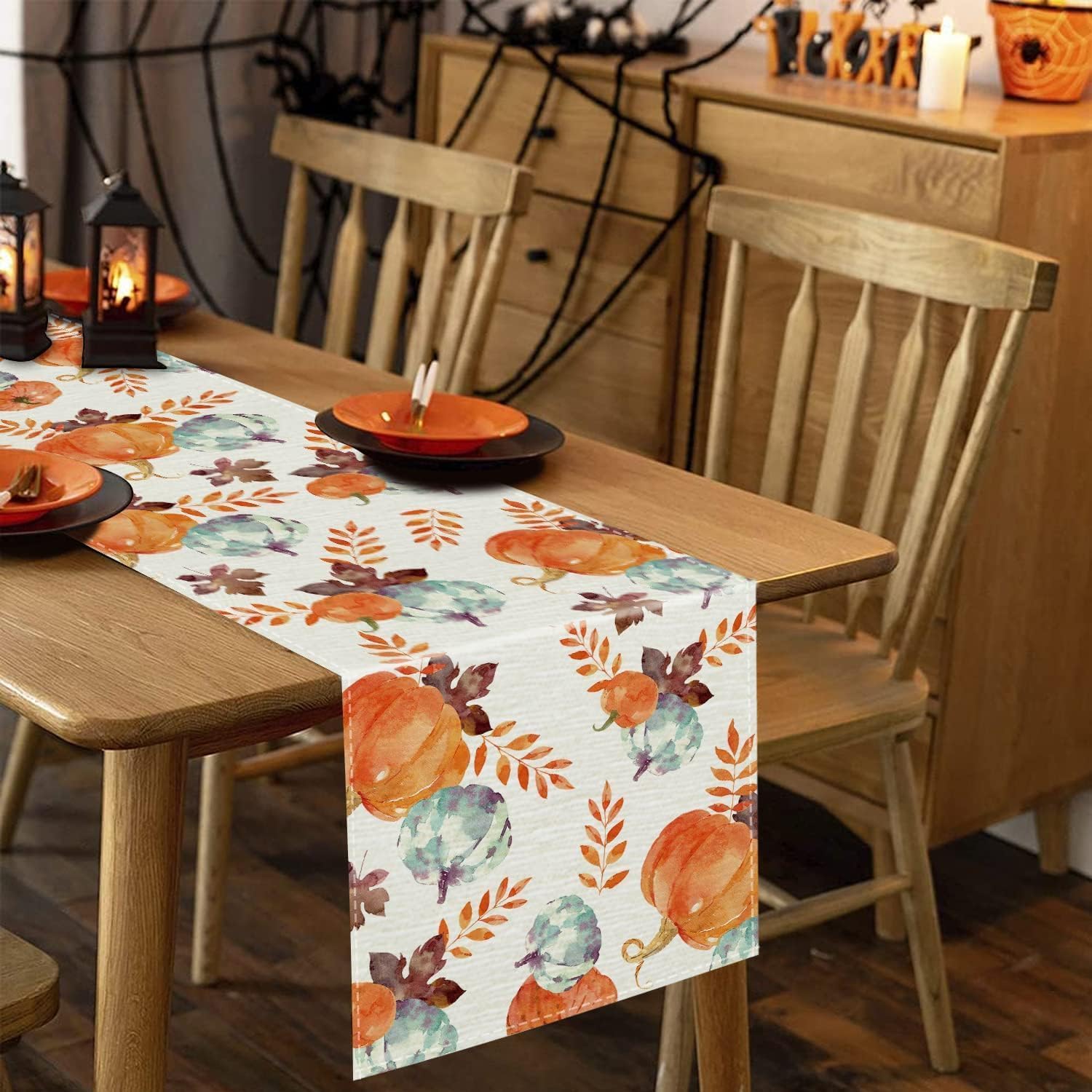 Herbstlicher Kürbis-Tischläufer Im Büffelkaro-Muster – Perfekt Für Die Gemütliche Jahreszeit!