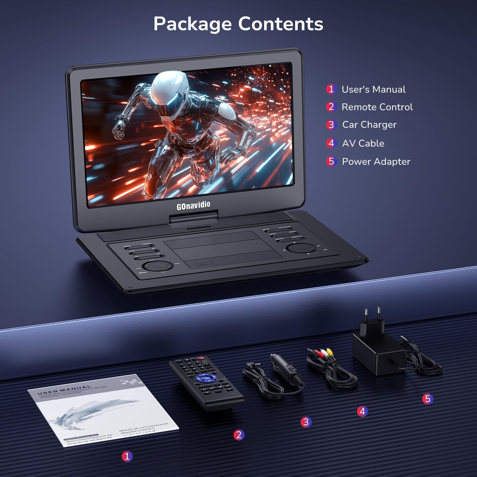 Reproductor de DVD portátil de 17.9 pulgadas con pantalla HD grande de 15.6 pulgadas, batería recargable de 5 horas, compatible con entrada HDMI, sincronización de TV/teléfono, 1600 x 900, tarjeta USB