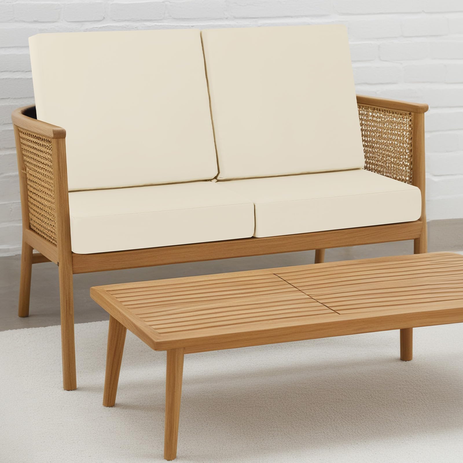 Set di 2 cuscini per sedie da esterno, spessi 7 cm, in rattan, impermeabili, per mobili da esterno con laccetti, cuscini per sedie da pranzo e patio, 45 x 45 cm, beige