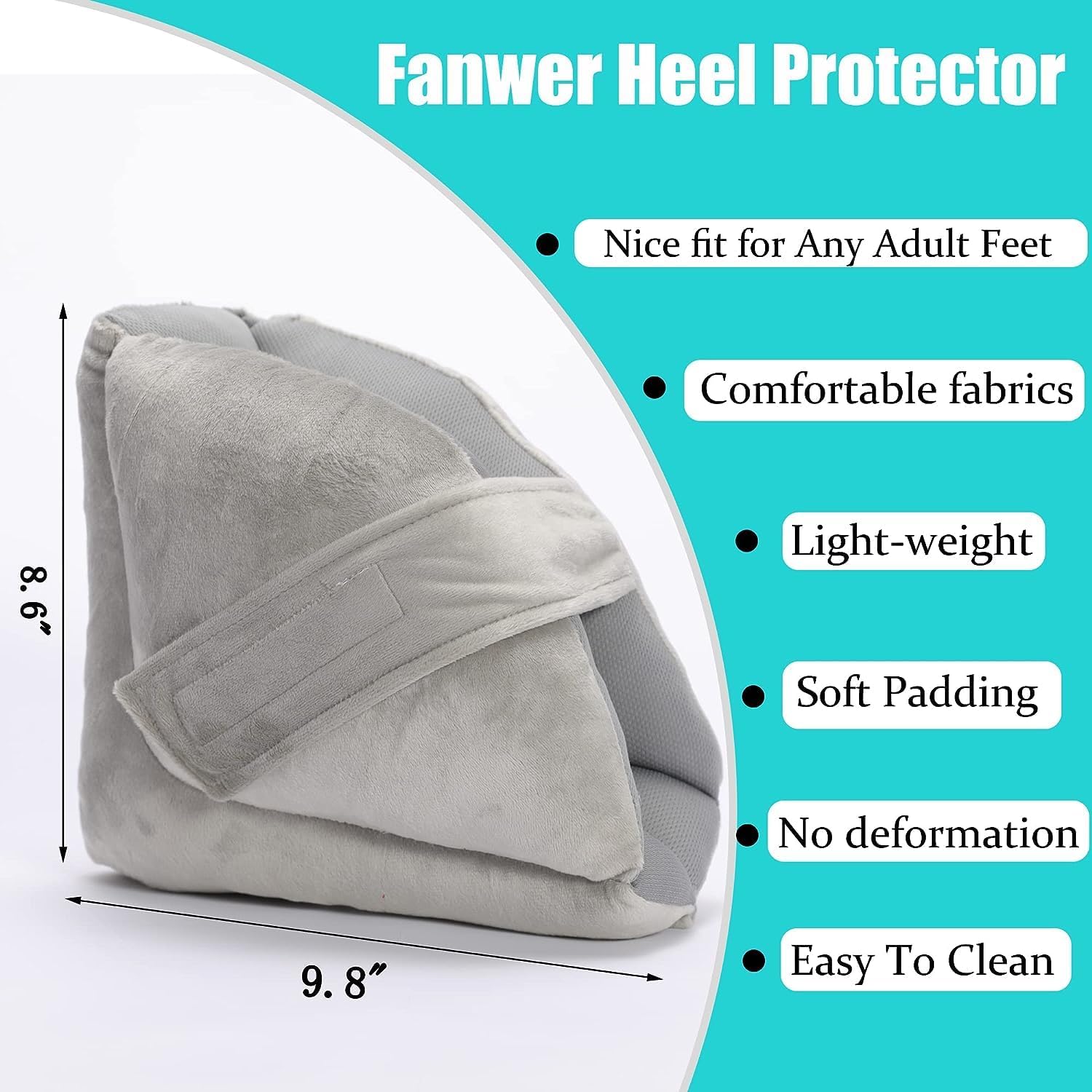 Fanwer Heel Protectors for Pressure Sores - Foot Suppot Pillow, Heel Cushions for Heel Pain Relief, Bedsores, Pressure ulcers, Bedridden, 2 Pcs, Gray