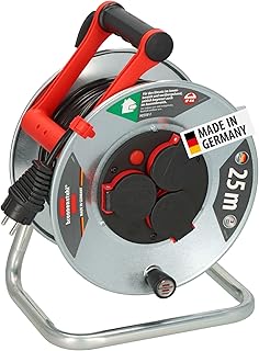 Brennenstuhl Garant S V2 IP44 Kabeltrommel 25m outdoor (Made in Germany, 3 Schutzkontakt-Steckdosen, Überhitzungsschutz, Stahlblech)