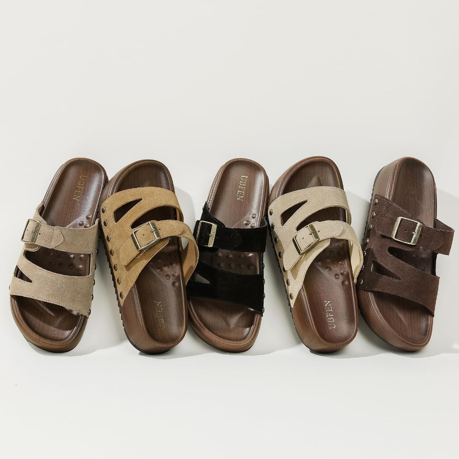 UBFEN Womens Platform Sandals Genuine Leather Arch Support Comfortable Walking Slide for Women Summer Casual