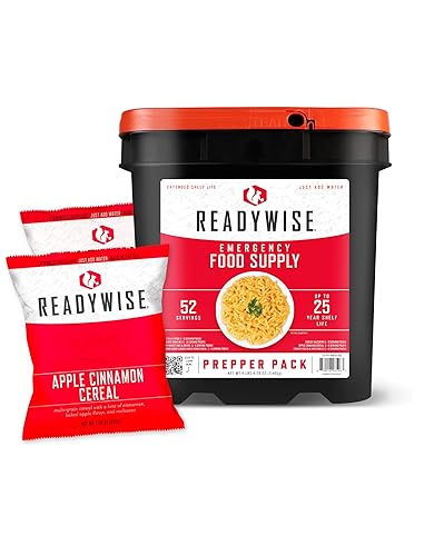 ReadyWise Prepper Pack Cubo – 52 porciones de suministro de alimentos de emergencia, kit de supervivencia, comidas con proteínas, alimentos