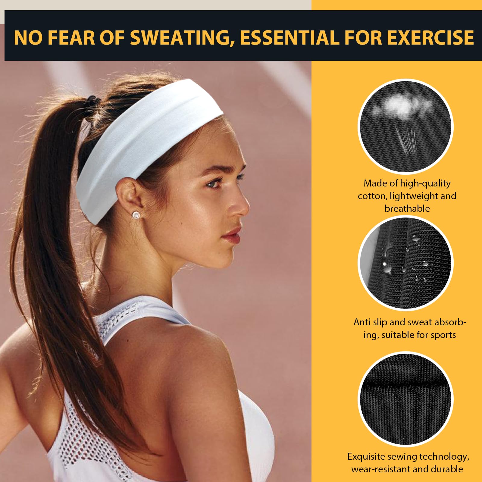 Set di 3 fasce elastiche per capelli da donna, per yoga, per donna, antiscivolo, per sport, corsa, exercise palestra, jogging, fascia per capelli per uomo, donna, bambino, colore solido
