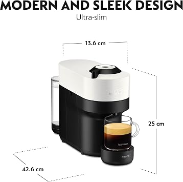 Nespresso Vertuo Pop Automatic Pod coffee machine for Americano, Decaf, Espresso by Krups in Coconut White