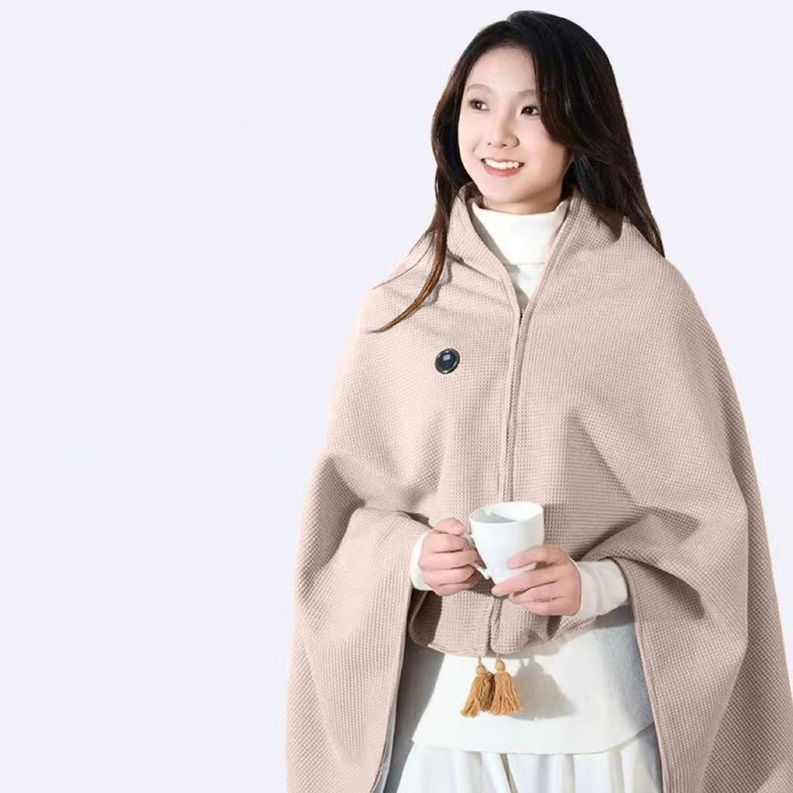 Wearable elektryczny koc grzewczy, przenośny, ogrzewany, z 3 stopniami temperatury, bezprzewodowy, koc grzewczy, koc grzewczy, koc z zamkiem błyskawicznym (kolor szary)