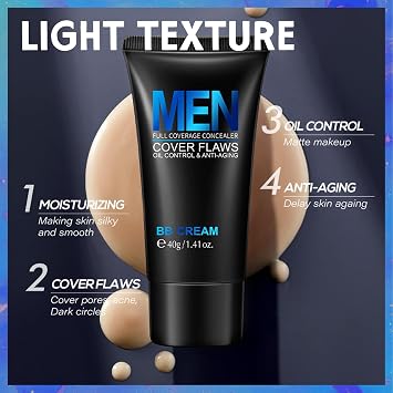 BB Cream Foundation Tinted Moisturizer Mens Concealer for Mature Skin - Anti-Aging Anti Redness For Face Suitable All Skin Types 1Pcs