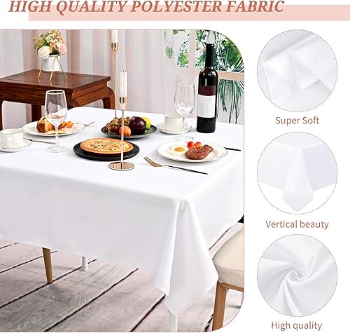Miniatura 88 de Paquete de 4 manteles redondos de poliéster blanco de 108 pulgadas, mantel circular resistente a las manchas y a las arrugas, lavable, para bodas