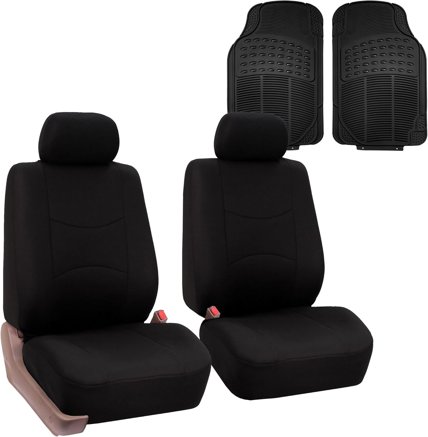 FH Group FB050102 + F11306 Flat Cloth Seat Covers (Black) Front Set Universal Fit