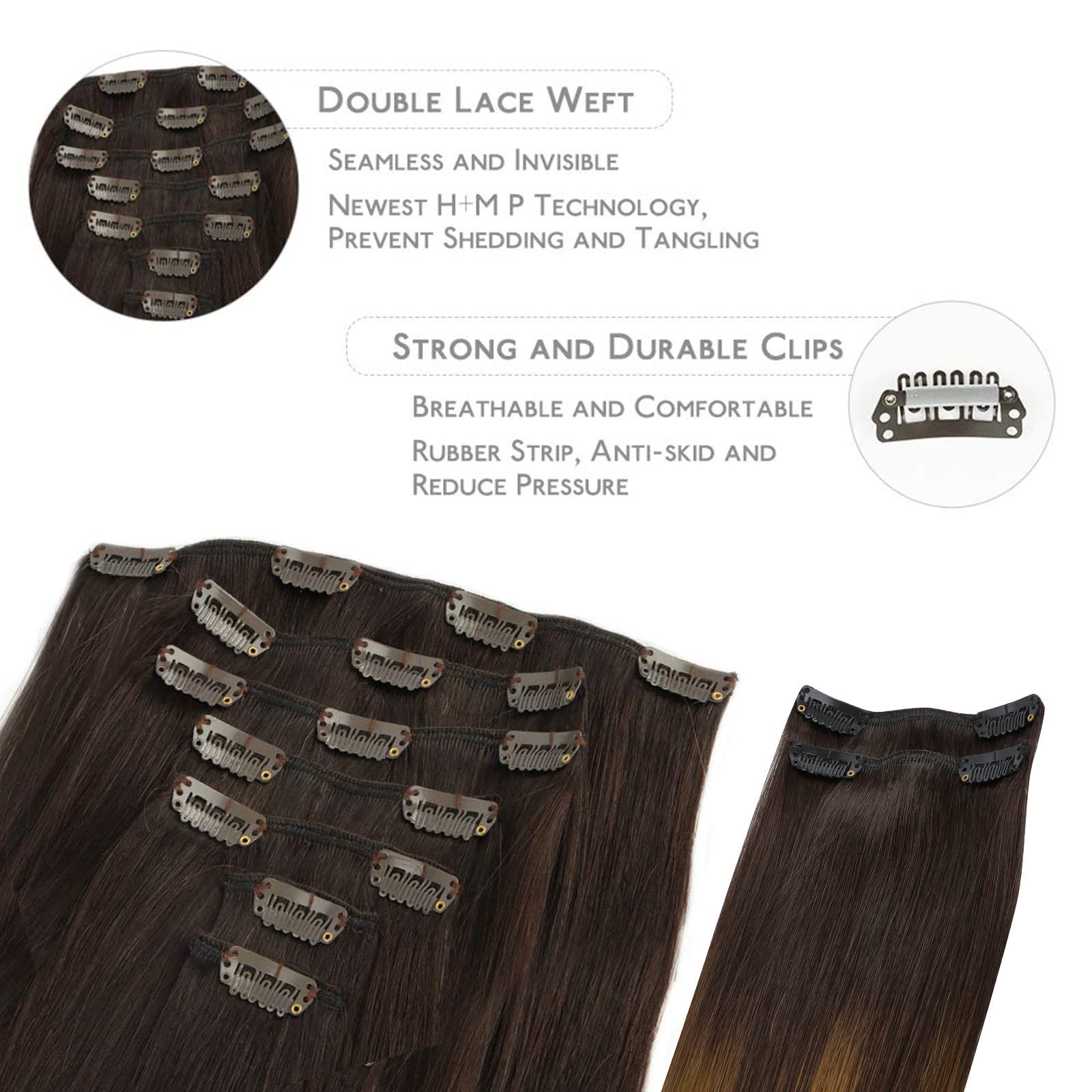 WENNALIFE Clip in Hair Extensions Human Hair 16 Inch 120g 7pcs Dark Brown Hair Extensions Clip in for Women Real Human Hair Double Weft Rallonge Cheveux Humain Extension Real Hair Extensions — view 263