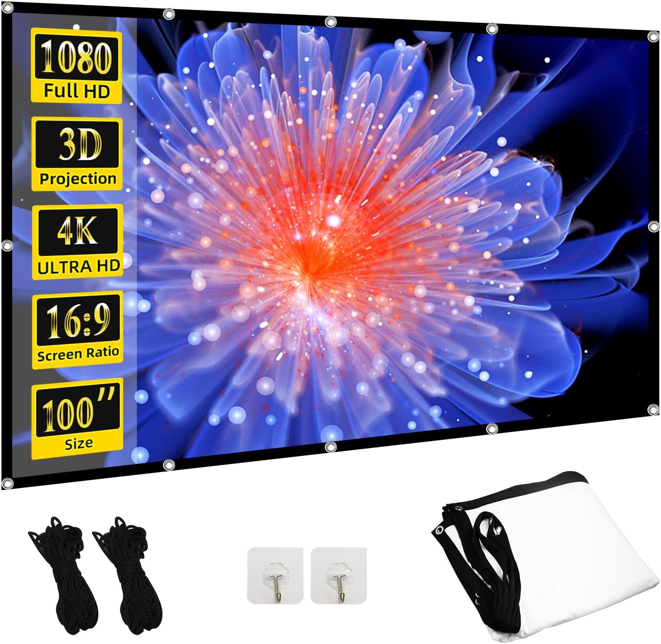 TOWOND Portable Projector Screen 100 inch, 16:9 Foldable and Anti-Crease Movie Screens, Double Sided Washable Outdoor Indoor Projection Screen for Home Theate
