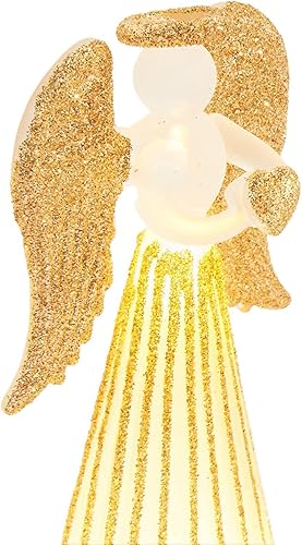Miniatura 7 de Figuras de ángel de Navidad iluminadas con alas de purpurina doradas, juego de 2, baterías incluidas, 6 pulgadas y 8 pulgadas de alto, luces LED en