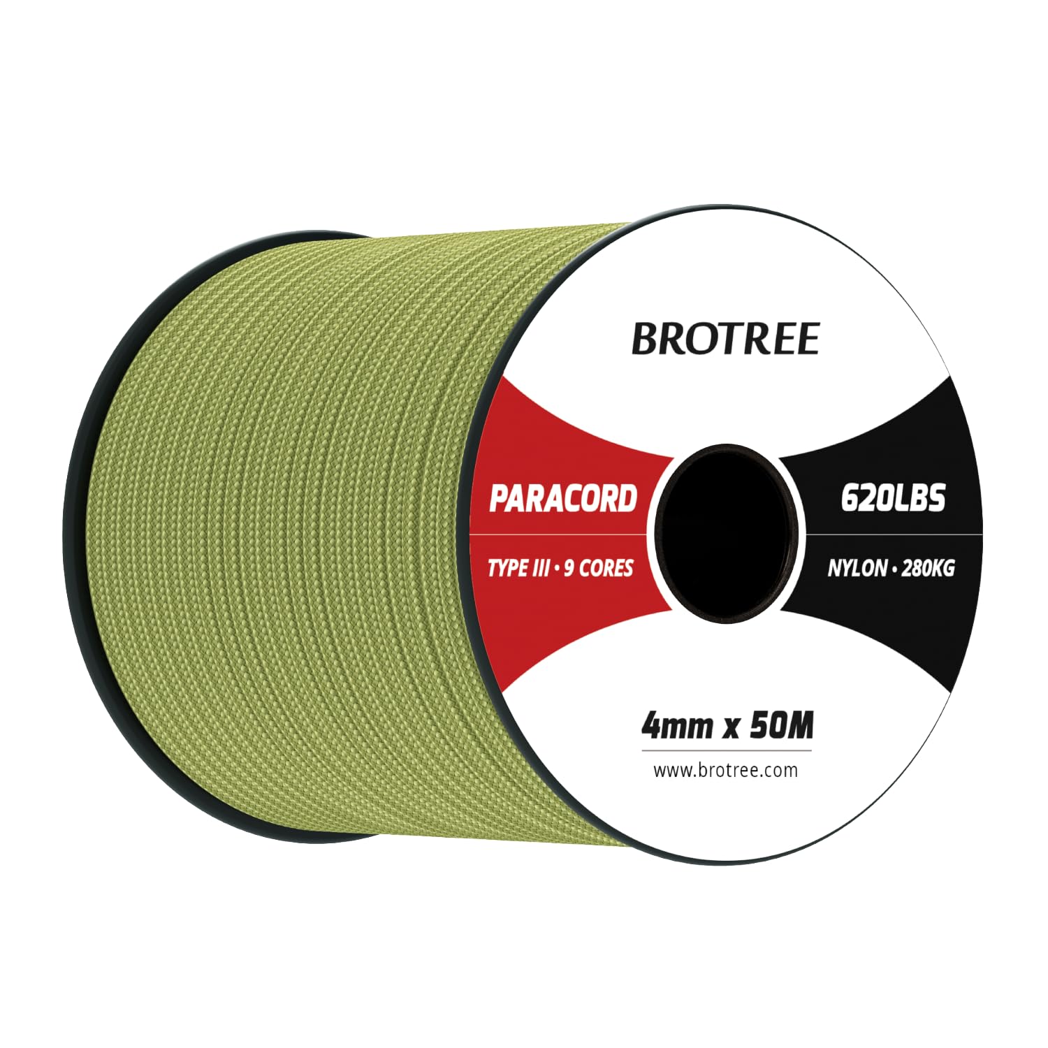Brotree Paracord 4mm 50M 9 Strands 100% Nylon Rope Type 3 Parachute Cord for Outdoor, Bracelet, DIY - 280kg Breaking Load (Holy Guacamole)