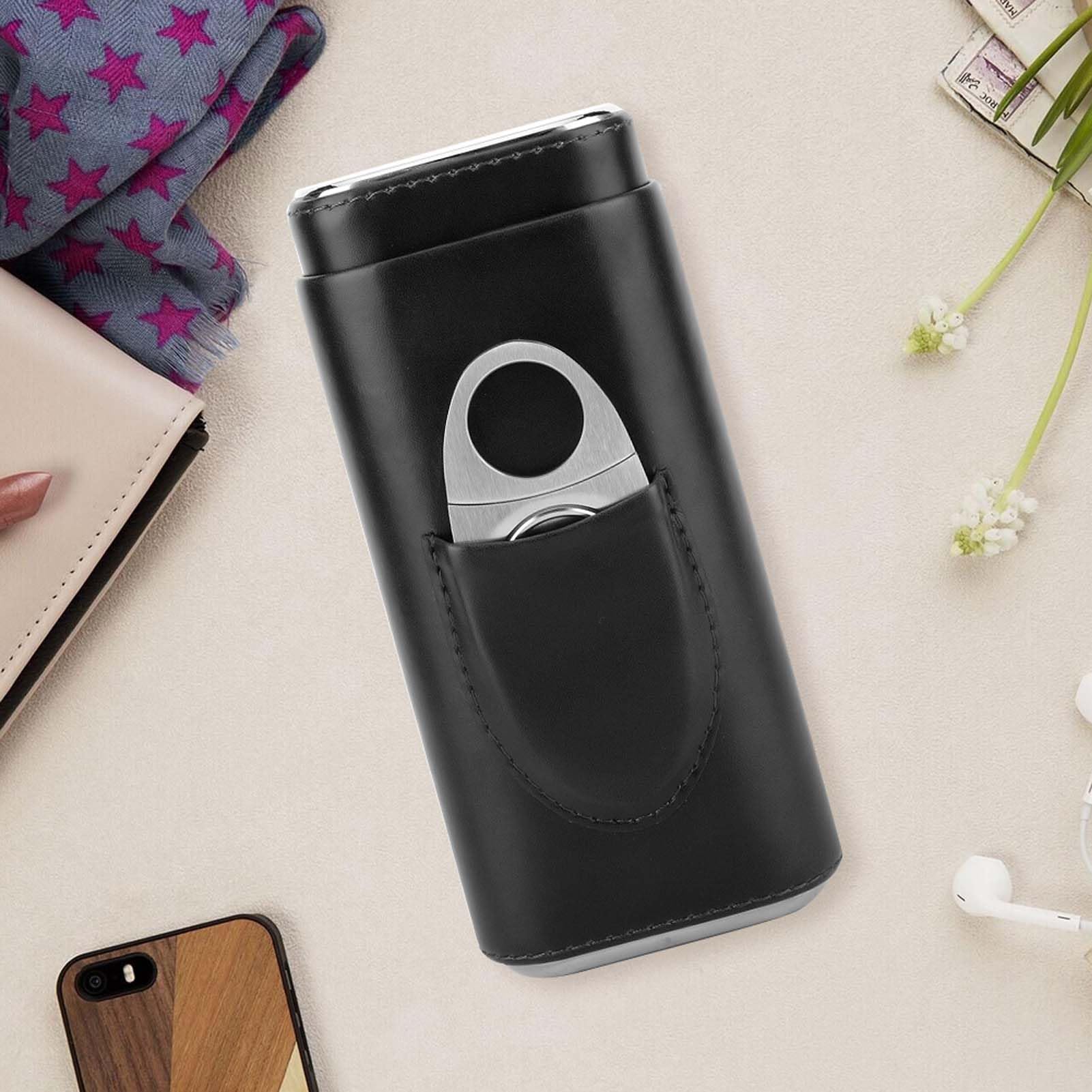 AMANCY Étui à Cigares En Cuir Avec Petit Humidificateur Et Cutter Motif Crocodile Noir/marron, Noir, 4 Piece Set, Classique