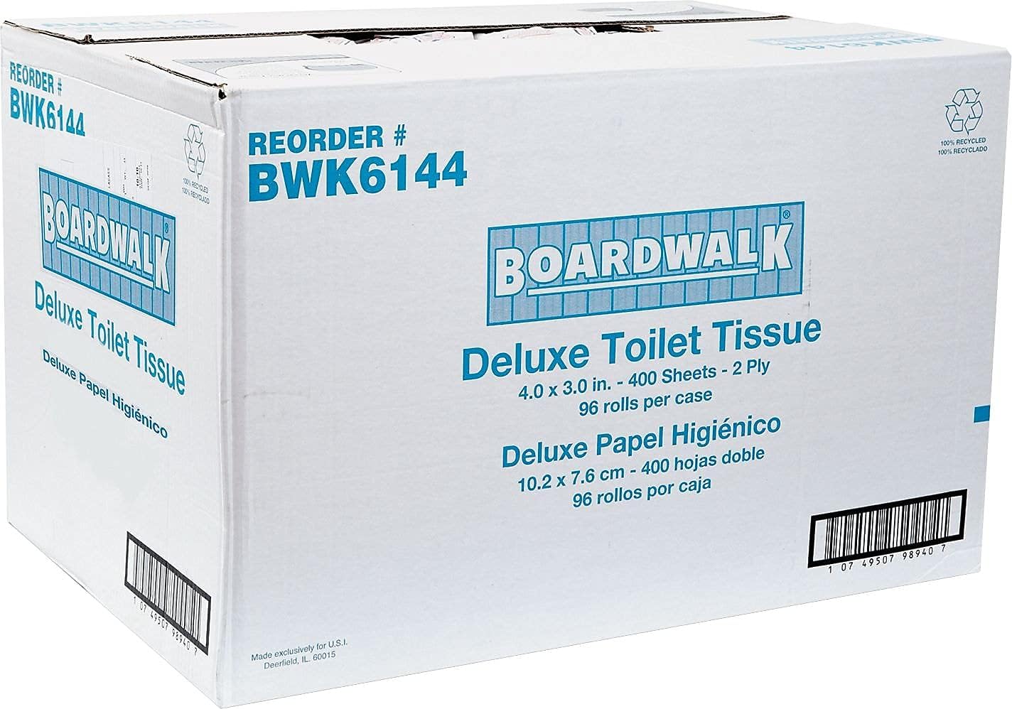 Boardwalk 6144 Two-Ply Toilet Tissue White 4 x 3 Sheet 400 Sheets/Roll 96 Rolls/Carton