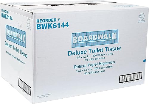 Miniatura 2 de Boardwalk 6144 - Papel higiénico de dos capas, 4 x 3 hojas, 400 hojas, rollo de 96 rollos