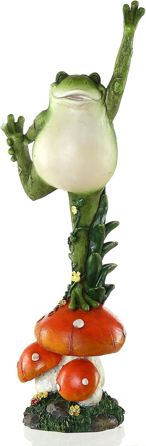 Garden Statue Outdoor Garden Resin Statuary,Hand Painted Resin Yoga Frog Standing on The Mushroom