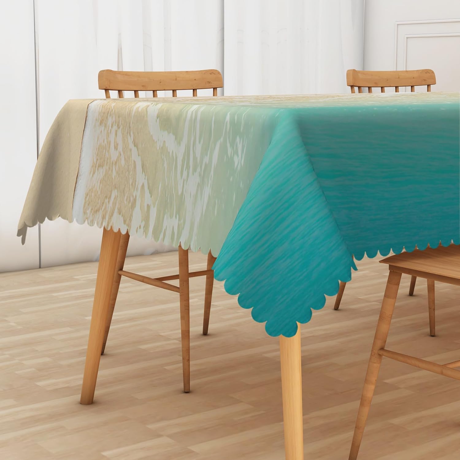 Summer Seaside Beach Tablecloth, 54x78 Inch Ocean Sand Beach Sea Waves Nature Scenic Fabric Table Cloth,Waterproof Table Cover for Dining Kitchen Cafe Outdoor Picnic Event Party Decoration image 4