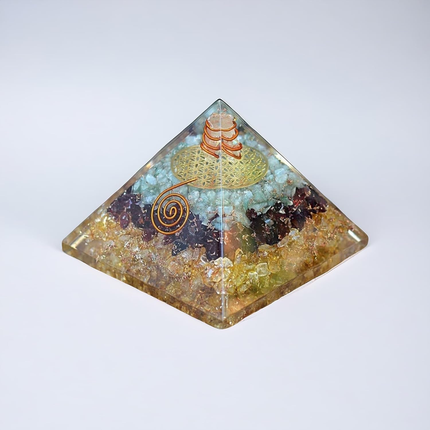 New Orgonite Triple Money Pyramid Energy Generator Promotes Wealth and Prosperity with Green Aventurine, Red Garnet and Citrine Attract Money and Success with Lucky Orgone Crystals