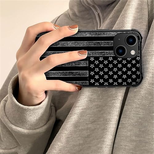Miniatura 4 de ZHEGAILIAN Funda compatible con iPhone 14 Plus, funda de bandera estadounidense en blanco y negro, parte trasera de vidrio templado + funda