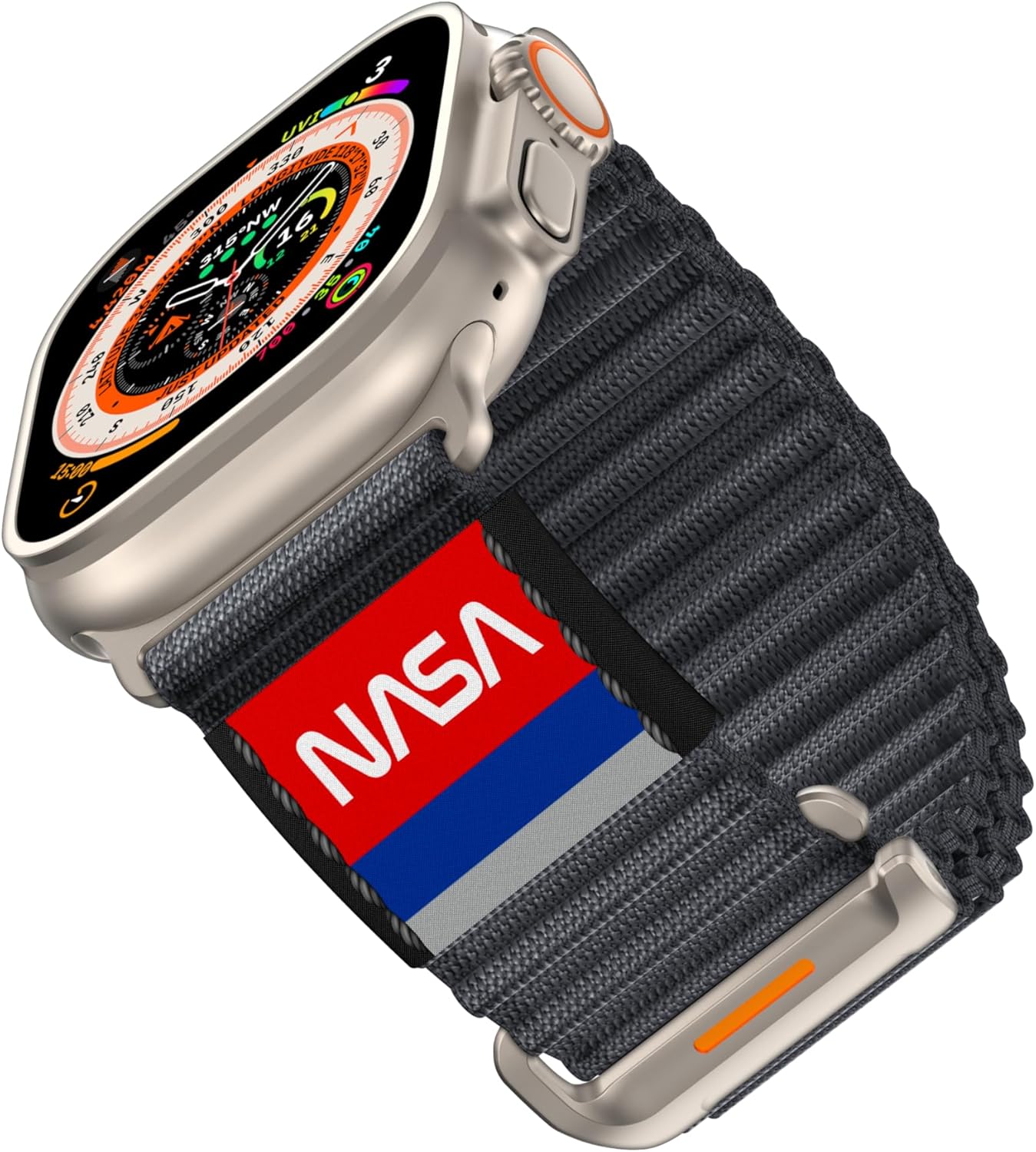 MODERN IDEAS FROM ABROAD Made for Apple Watch Band, NASA Licensed Rugged Nylon Leather Sports Strap With Ocean Loop Design iWatch Ultra 3 2 1 49mm/46mm/45mm/44mm Replacement Band For Series 11/10/SE3