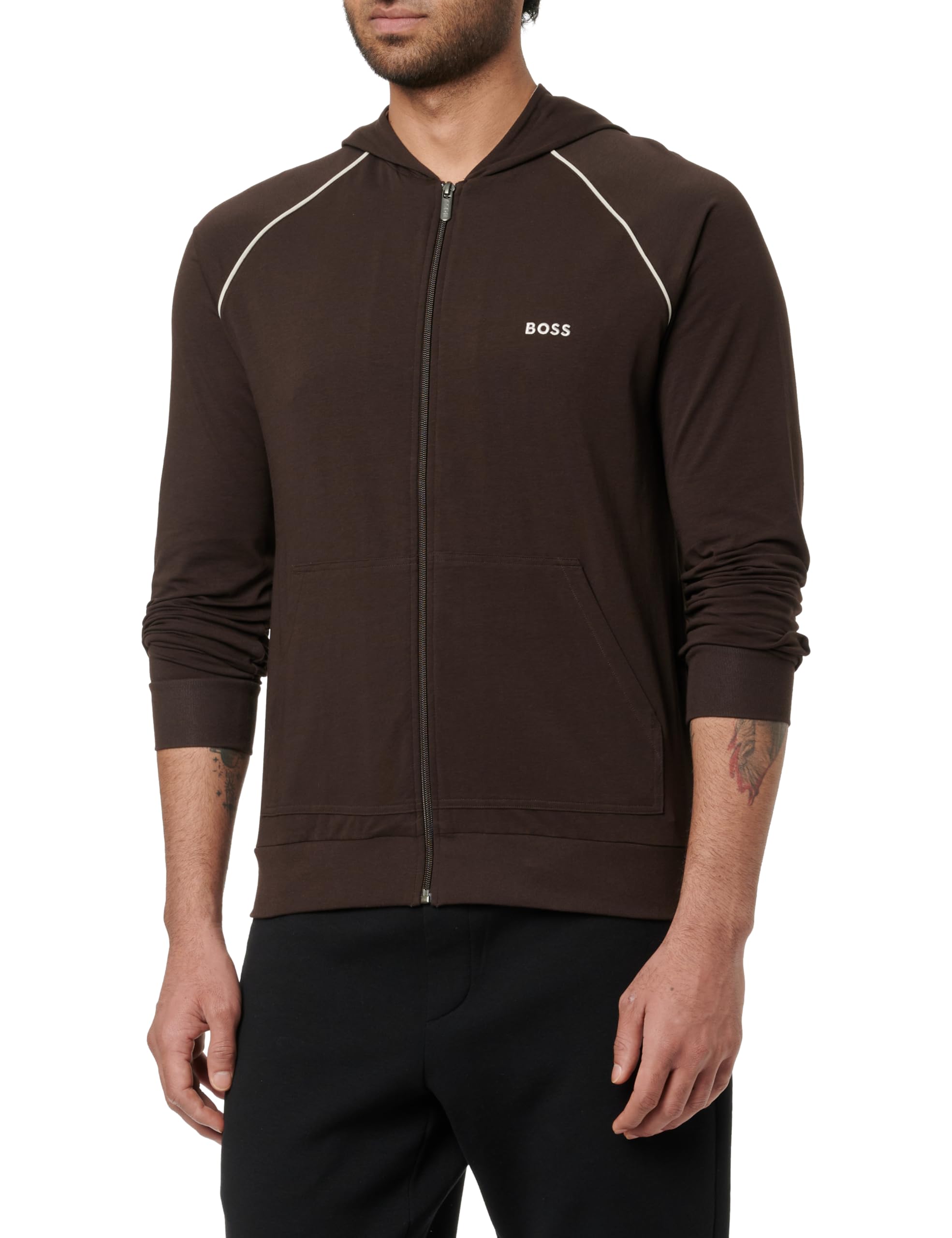 BOSS Men's Loungewear Jacket, Dark Brown 207, XL