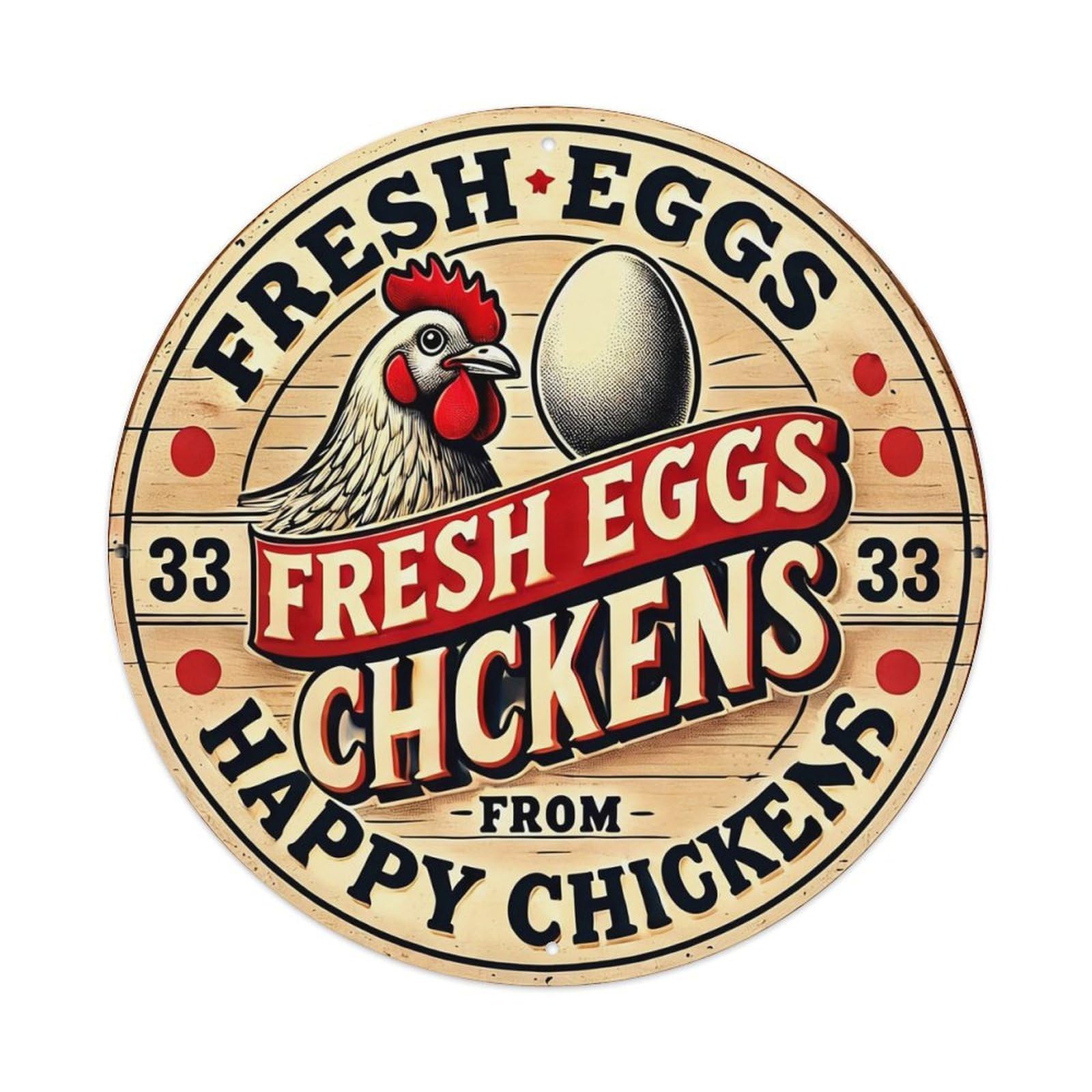 Fresh Eggs Chickens Happy Chicken Tin Sign Metal Poster Vintage Metal Signs for Home Man Cave Bar Cafe Kitchen laundry room Wall Decorations 8x8 inches