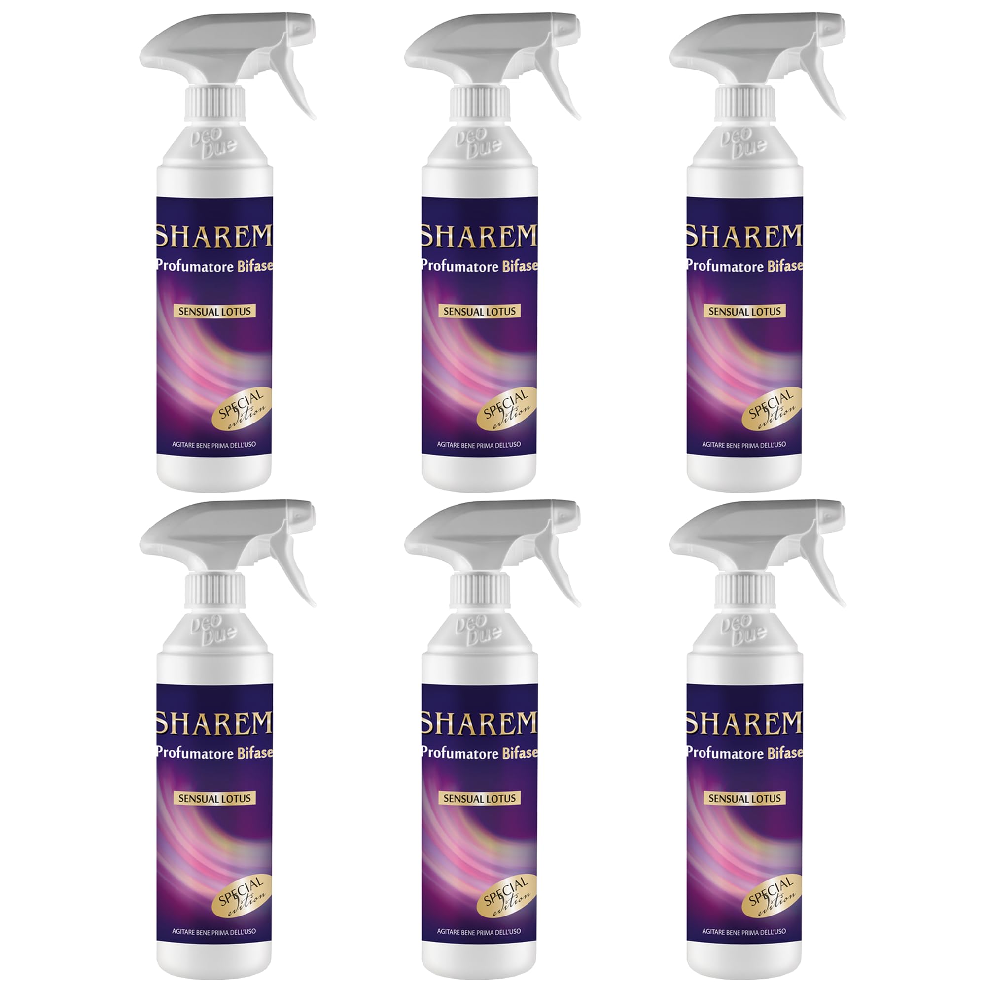 Cubex Professional | Set mit 6 Deo due Sharem, zweiphasiger Raumduft 500 ml von hoher Qualität für Innen, Außen und Reinigung, ideal für Vorhänge, Stoffe und Räume, die von Haustieren bewohnt werden