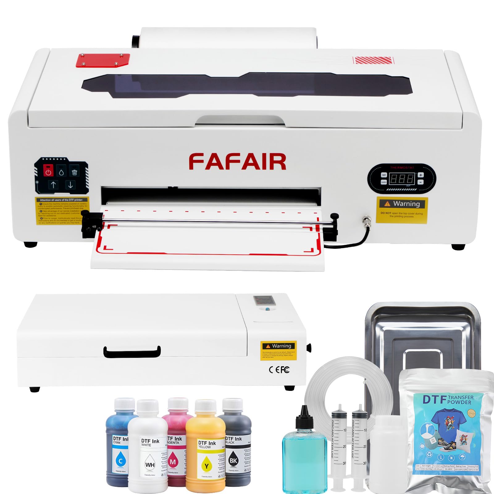 FAFAIR A3 L1800 DTF Printer, Dtf Printer Machine with 6 Smart Upgrades, DIY Print Machine with Software, Powder, 5 x 250ml Ink, and 1 x Roll of Film(L1800+Oven, White)