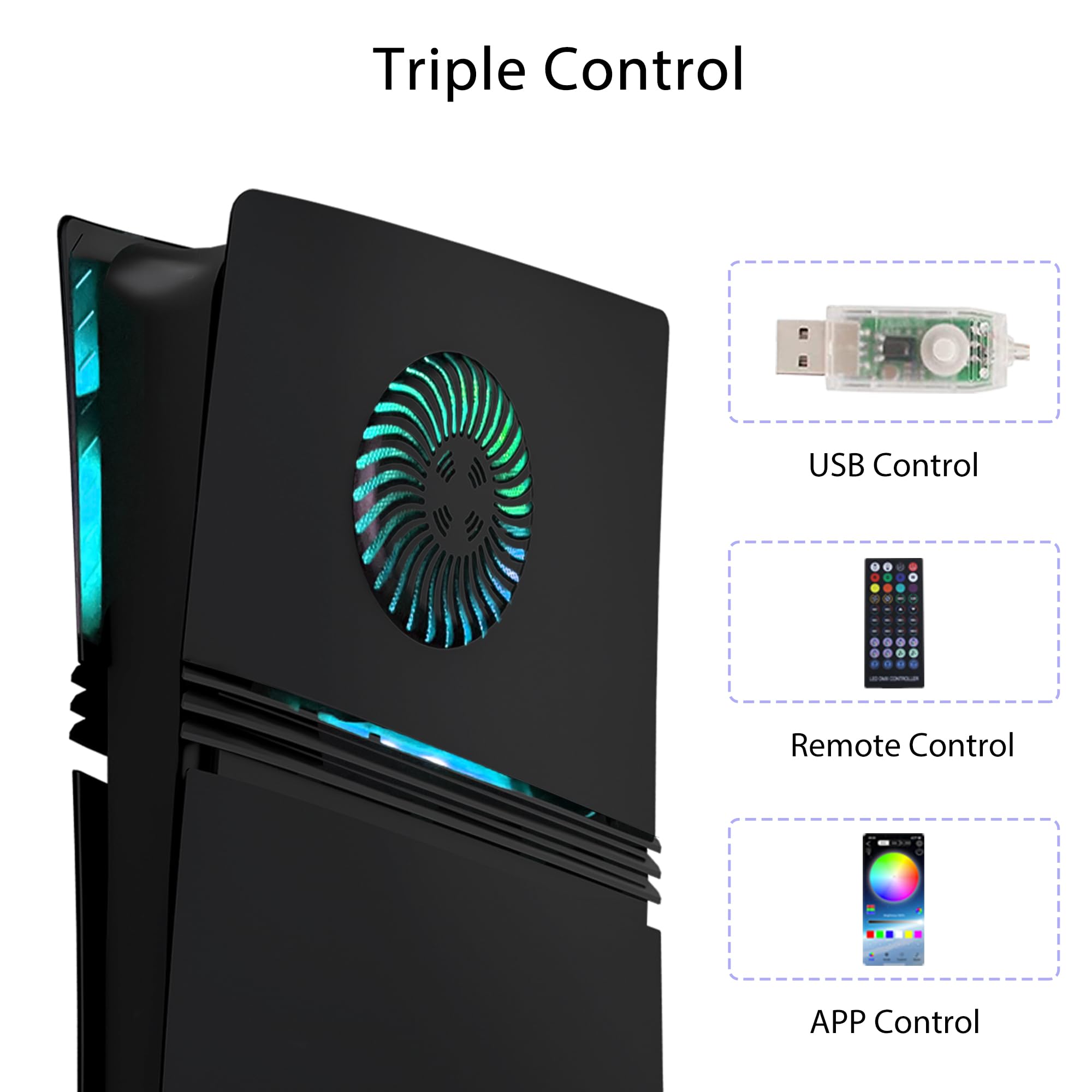 Faceplate für P5 Pro Digital Edition mit RGB-Lichtstreifen und Staubfilter mit Kühlungsöffnungen DOBEWINGDELOU 400+ Effekte LED-Lichtring Konsole Faceplate Abdeckung DIY Dekoration Kit Zubehör Schwarz
