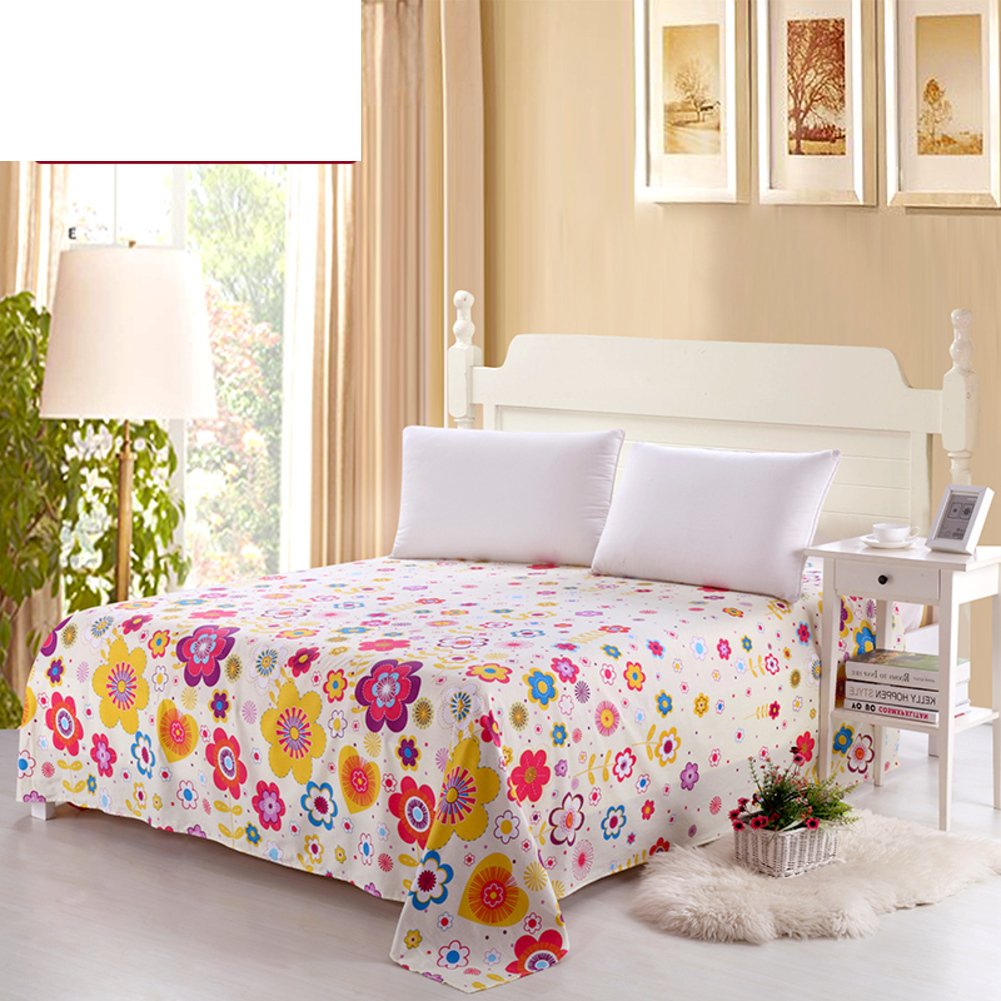 Drap plat en coton imprimé feuilles 160x230cm pour lit simple ou double