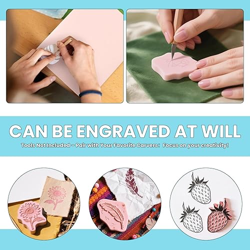 Miniatura 12 de Paquete de 6 bloques de linóleo de goma de color rosa pálido de 8 x 6 pulgadas, ladrillo tallado de goma, bloques de linóleo para proyectos