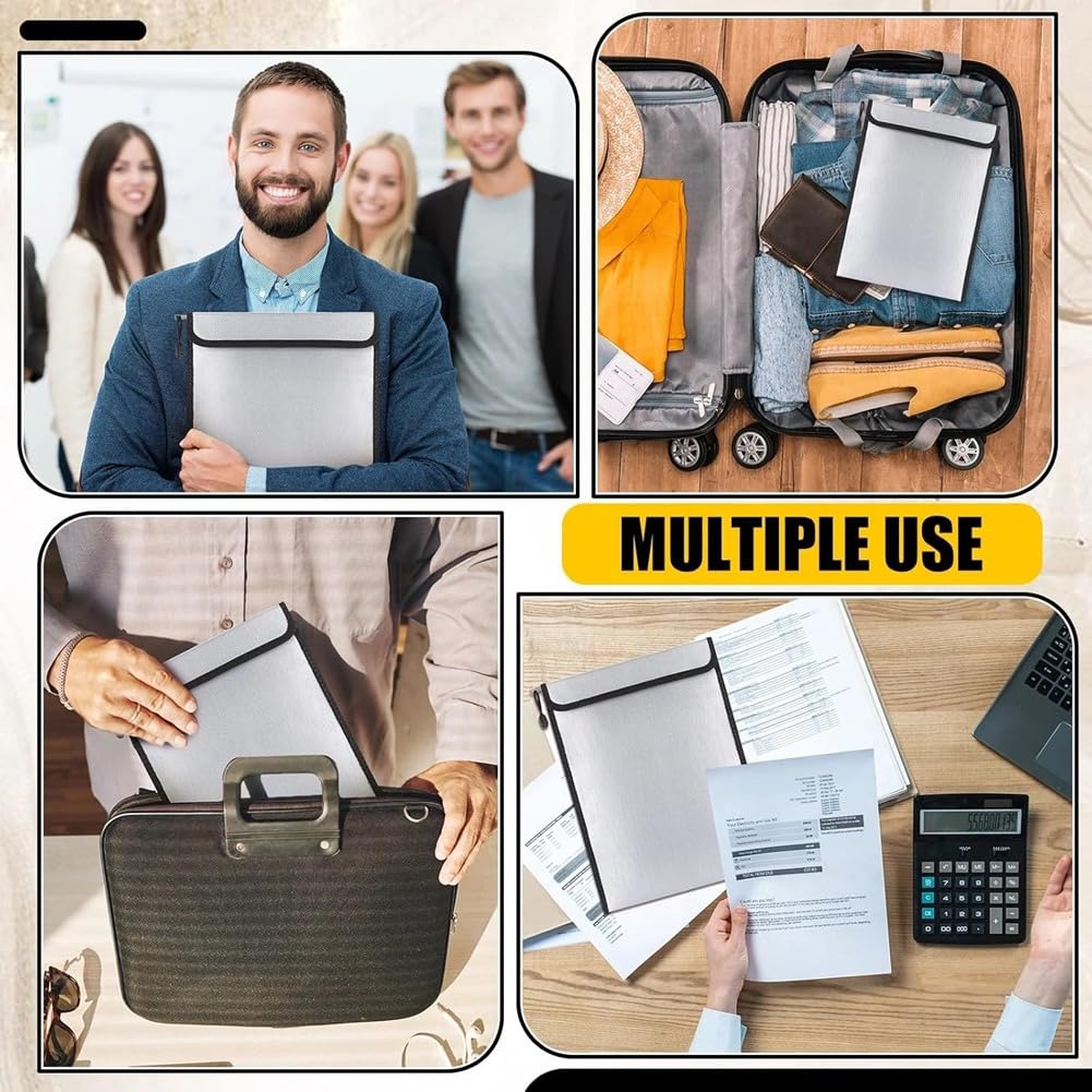 Borsa per Documenti Ignifuga e Impermeabile 15" X 11" (2000° F), Confezione da 3 con Zip, Protezione da e Acqua per Denaro, Contante e Passaporto.