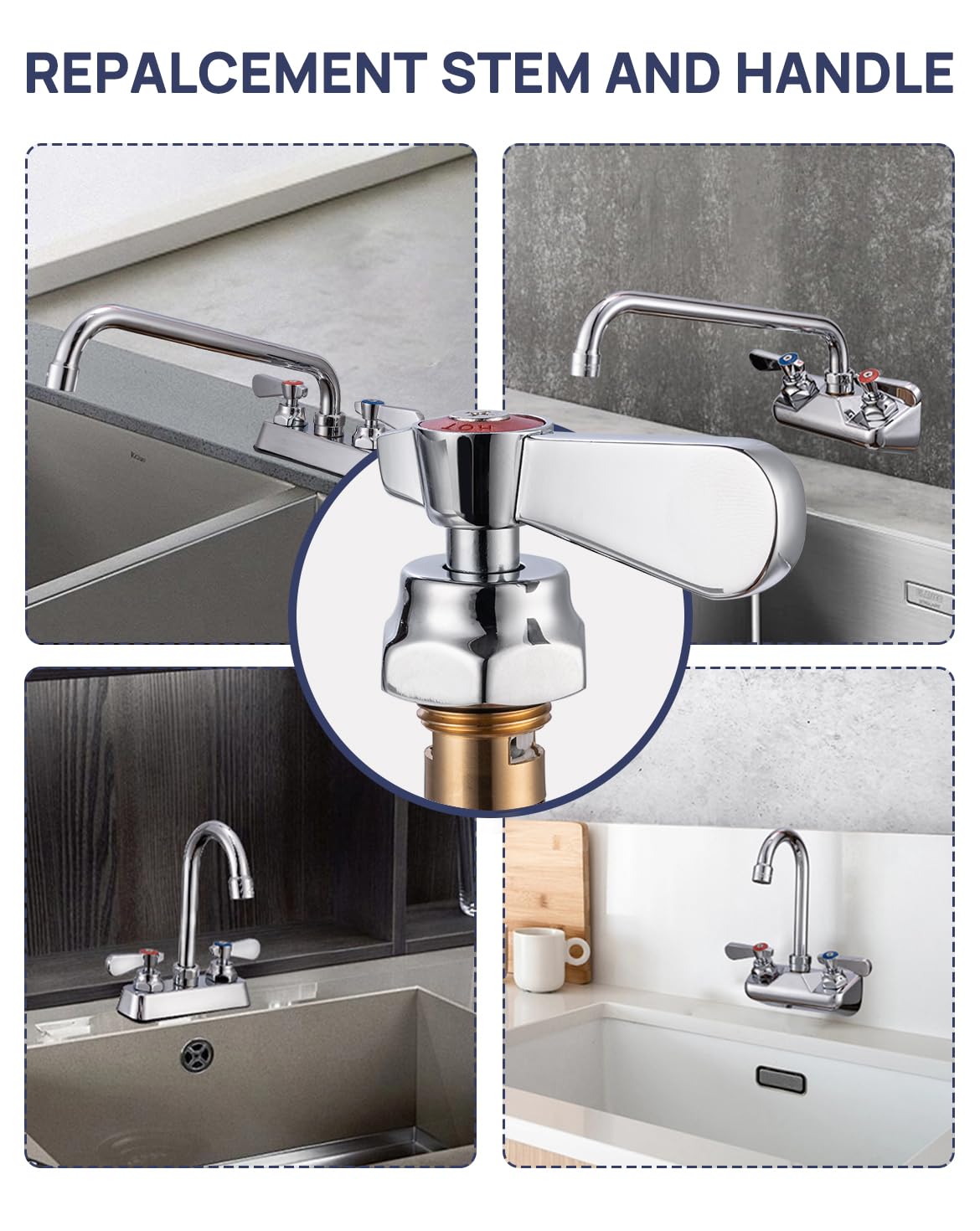 Ensemble de remplacement de tige de valve de rechange pour robinet de cuisine commercial, laiton construit avec disque en céramique