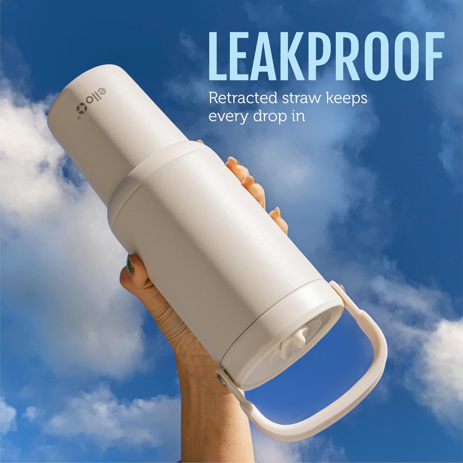 Ello Oasis Go+ 32oz Tumbler with Top Handle and Retracting Straw | Reusable Insulated Stainless Cup, 100% Leakproof Water Bottle, 24 Hours Cold, Cup Holder Friendly For Travel | Porcelain Rose Navy