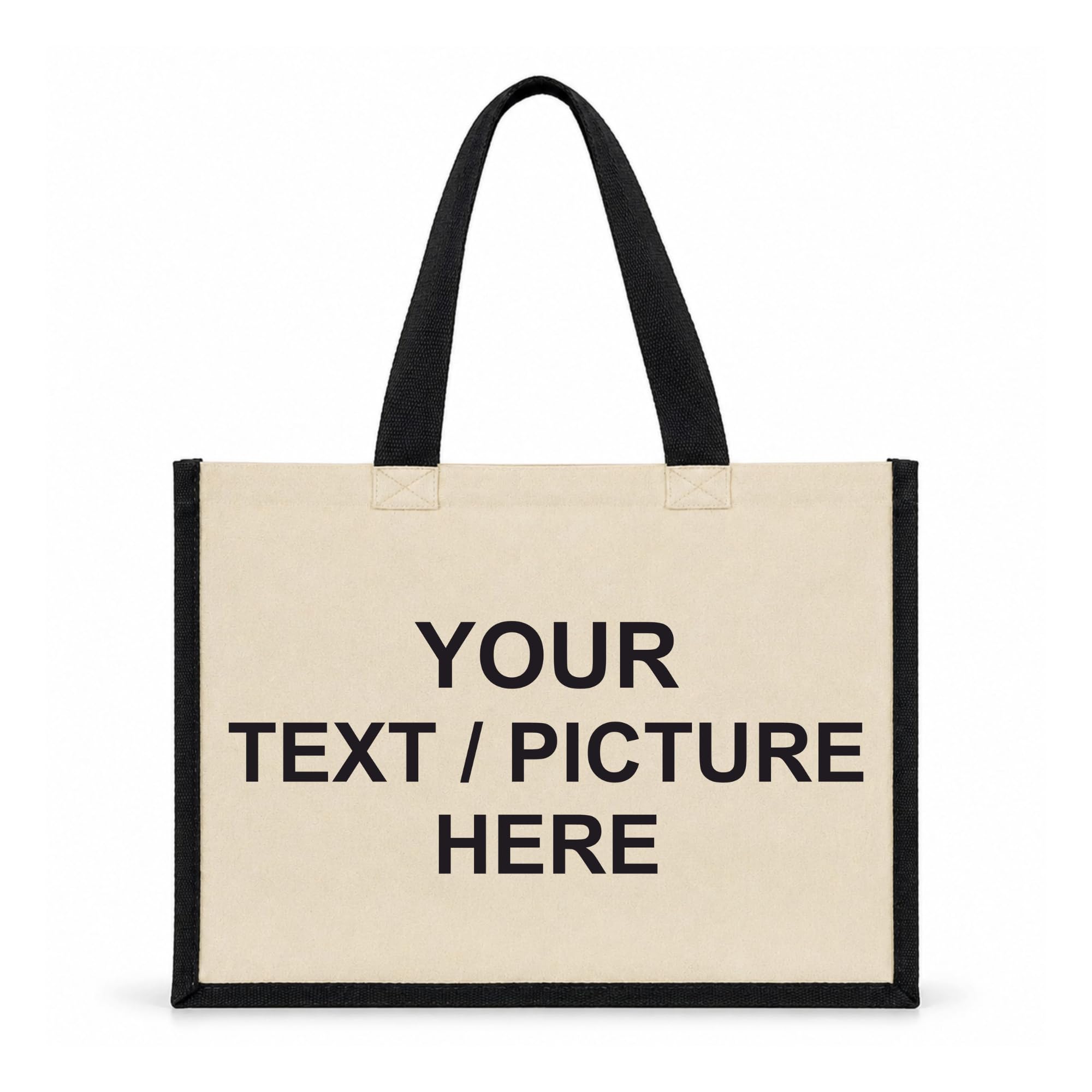 Printshirts Personalised Canvas Tote Bag – Custom Shopping Bag with Image, Logo or Text, Large Reusable Shoulder Bag, Natural Contrast Colour Handles, Personalised Gift Bag Black