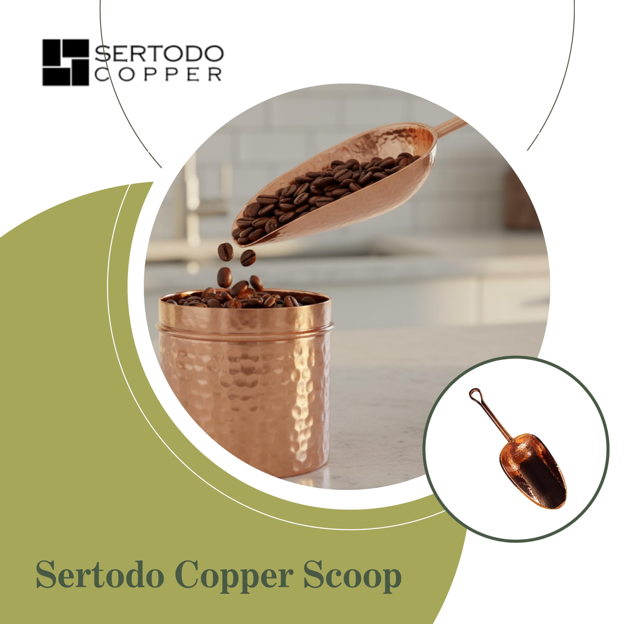 Sertodo Copper Cuchara para hielo y productos secos, cobre puro