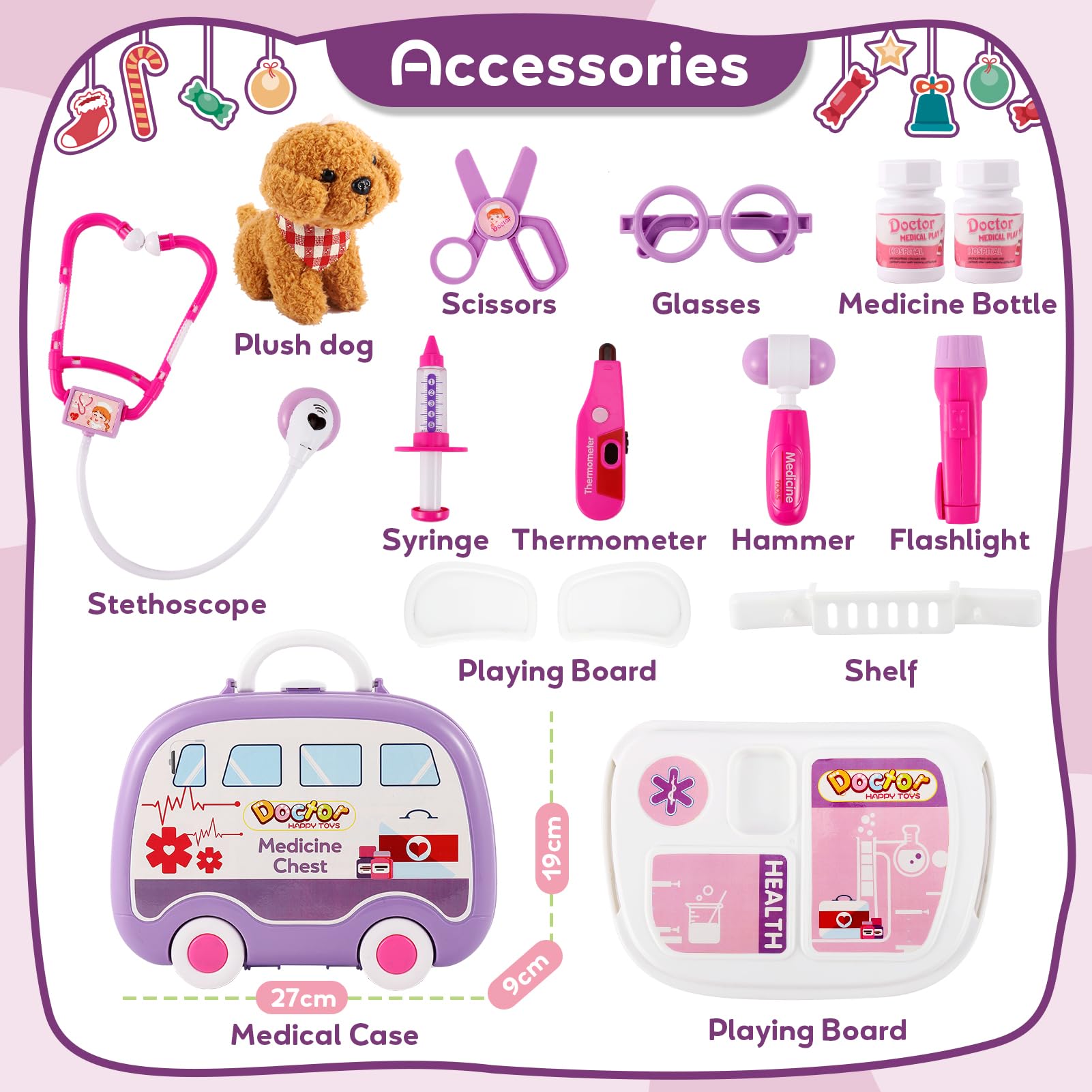 HYAKIDS Kit Veterinario Bambini Giocattolo, Set Valigetta Dottore con Peluche Cane e Luci e Suoni, Giochi di Imitazione, Regalo per Ragazze Ragazzi 3 4 5 Anni