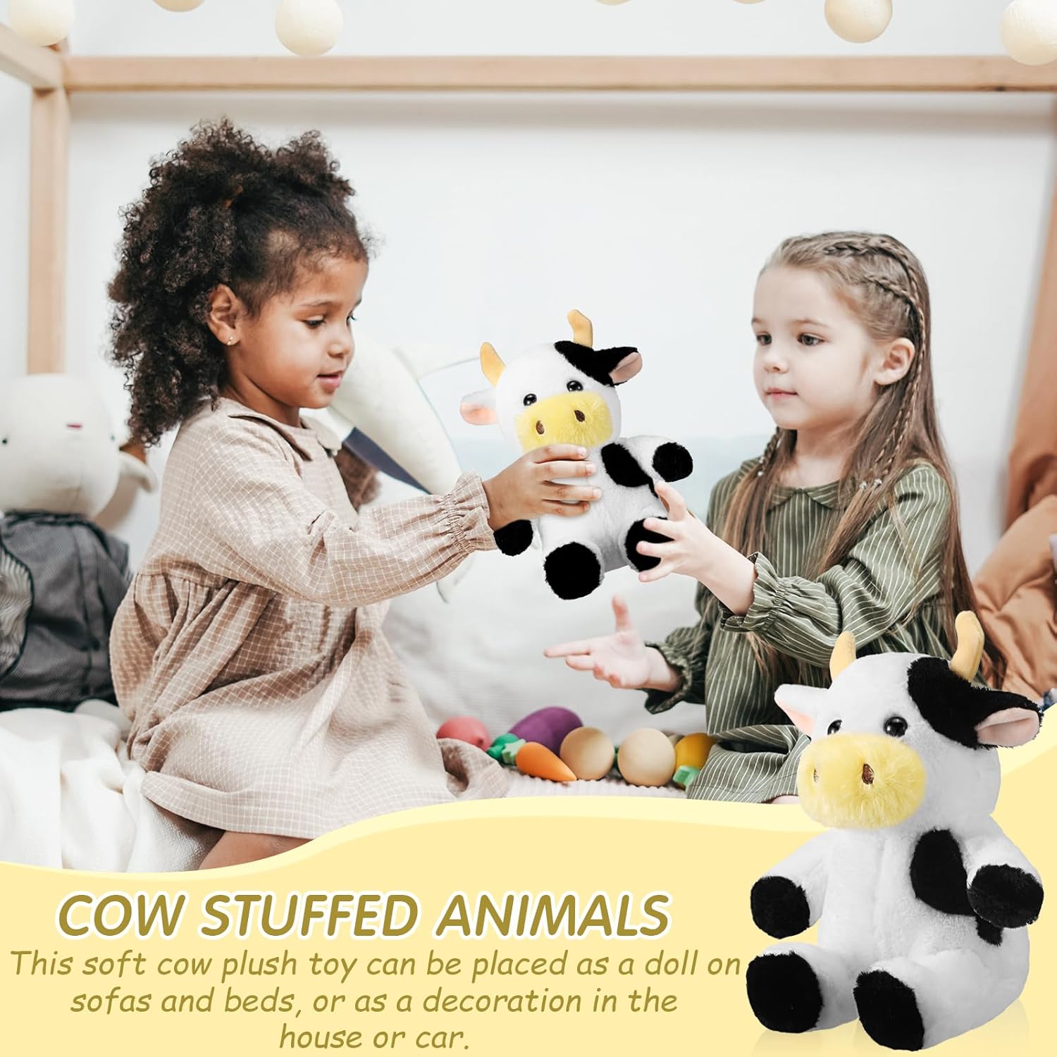 Wettarn 16 Pcs Cow Stuffed Animal Gift Bulk Adorable Plush Toy Floppy Dairy Cattle Soft Cuddly Cow Party Favor for Boys Girls Party Decoration