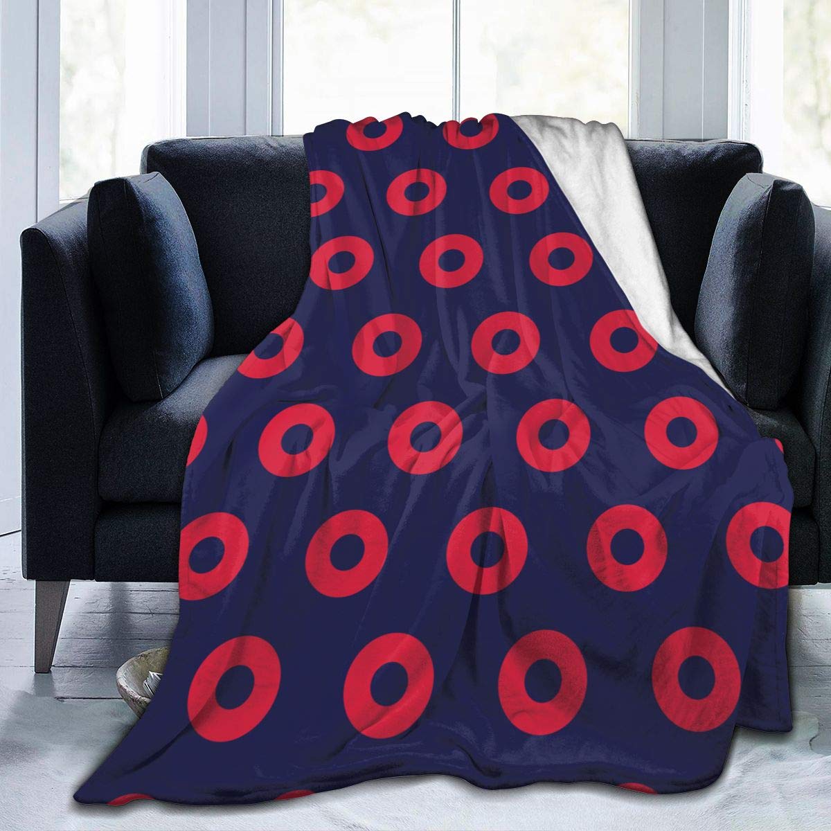 MSGUIDE Phish Red Donut Circles On Blue Throw Soft Flannel Fleece Throw Blanket