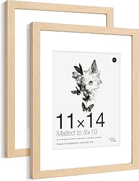 11x14 Picture Frame with Mat for 8x10 Frame Natural Wood,2 Pack