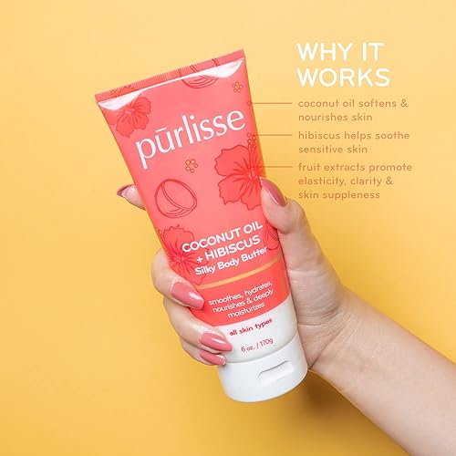 Miniatura 4 de Purlisse - Café de aceite de coco + mantequilla corporal de hibisco libre de crueldad animal y limpia, sin parabenos ni sulfatos, nutre e hidrata