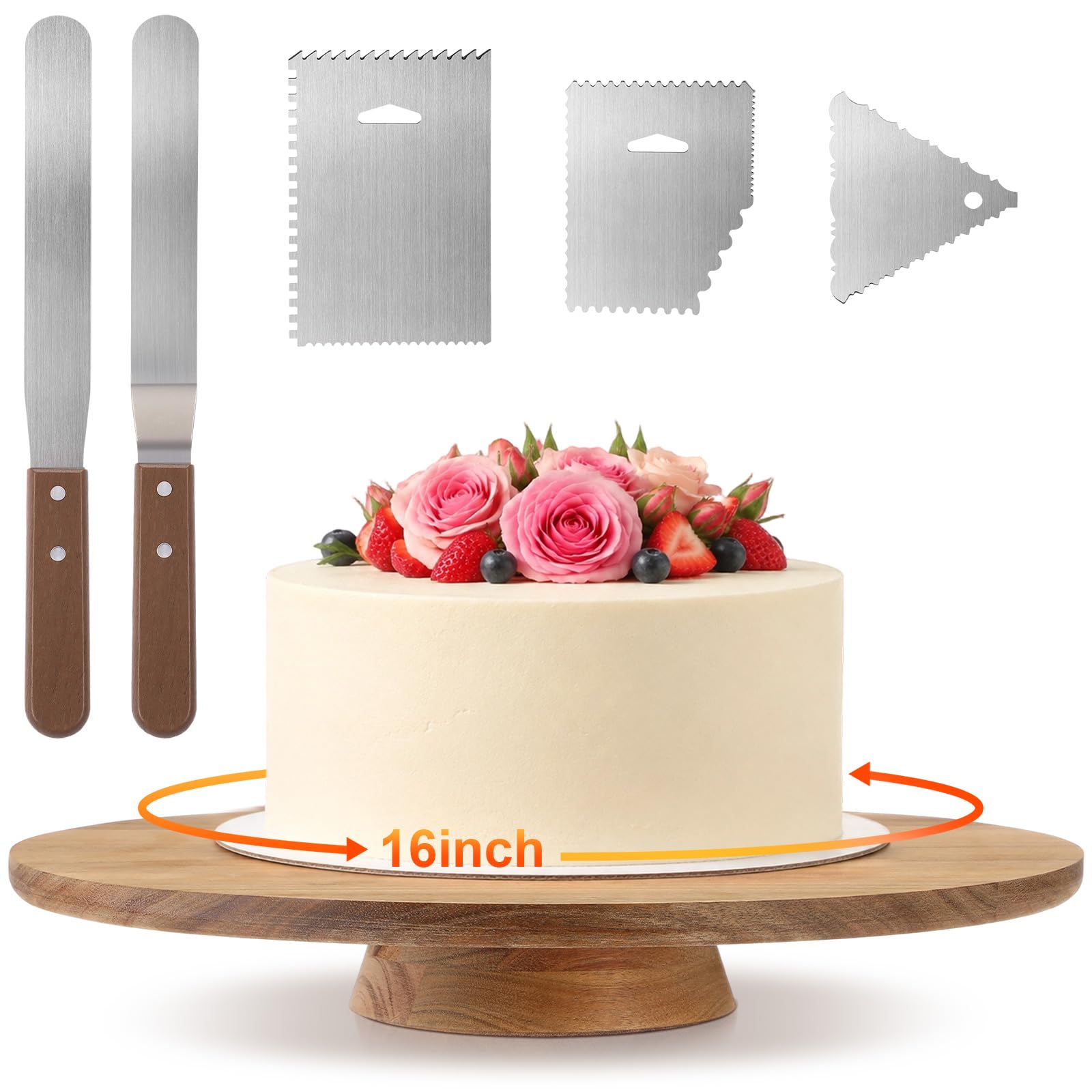 Présentoir à gâteau rotatif en bois d'acacia 40 cm élégant pour mariages