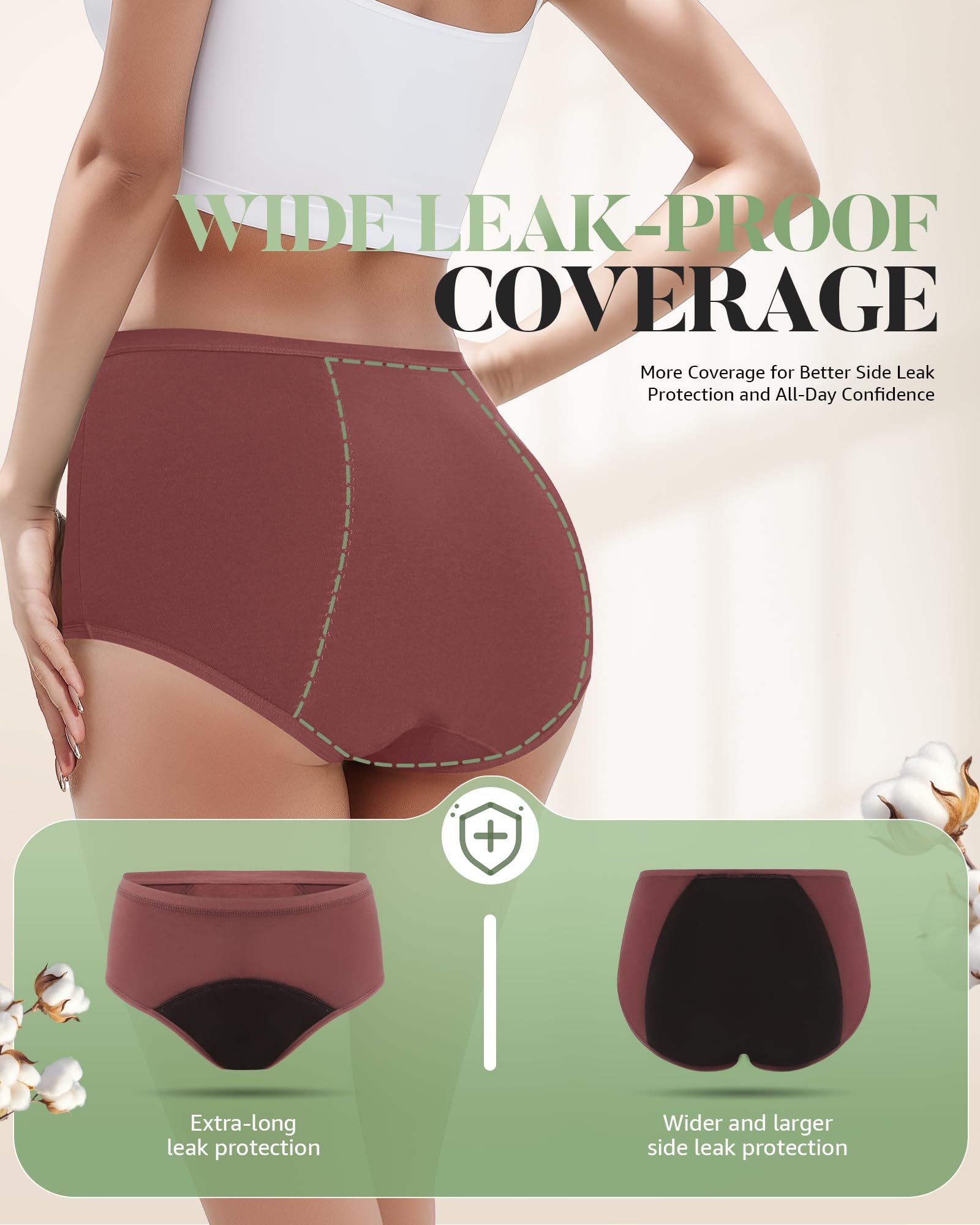 TANSTC Mutande Mestruali Donna Assorbenti, Slip Donna Cotone Ciclo Protettive Periodico Intima Mestruale Ecologico con 4 Strati Anti Perdite Lavabili, Mutande Donna Cotone, 3 Pezzi