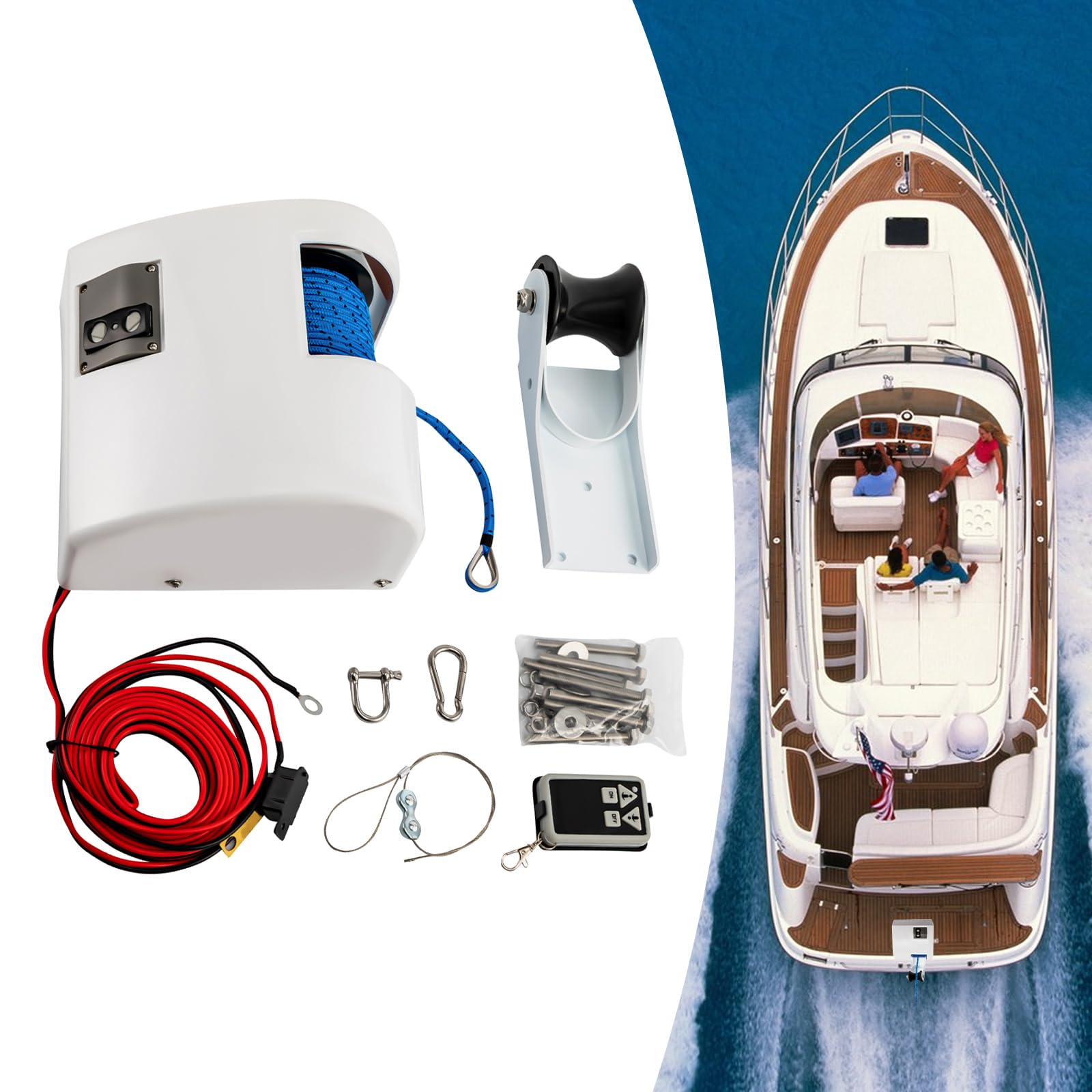 Elektrische Ankerwinde 12V, 25LBS Elektrische Seilwinde für Boote mit Drahtloser Fernbedienung, Robuste und Wireless Control Marine Boot Zubehör, Süßwasser Salzwasser Bootswinde für Anker