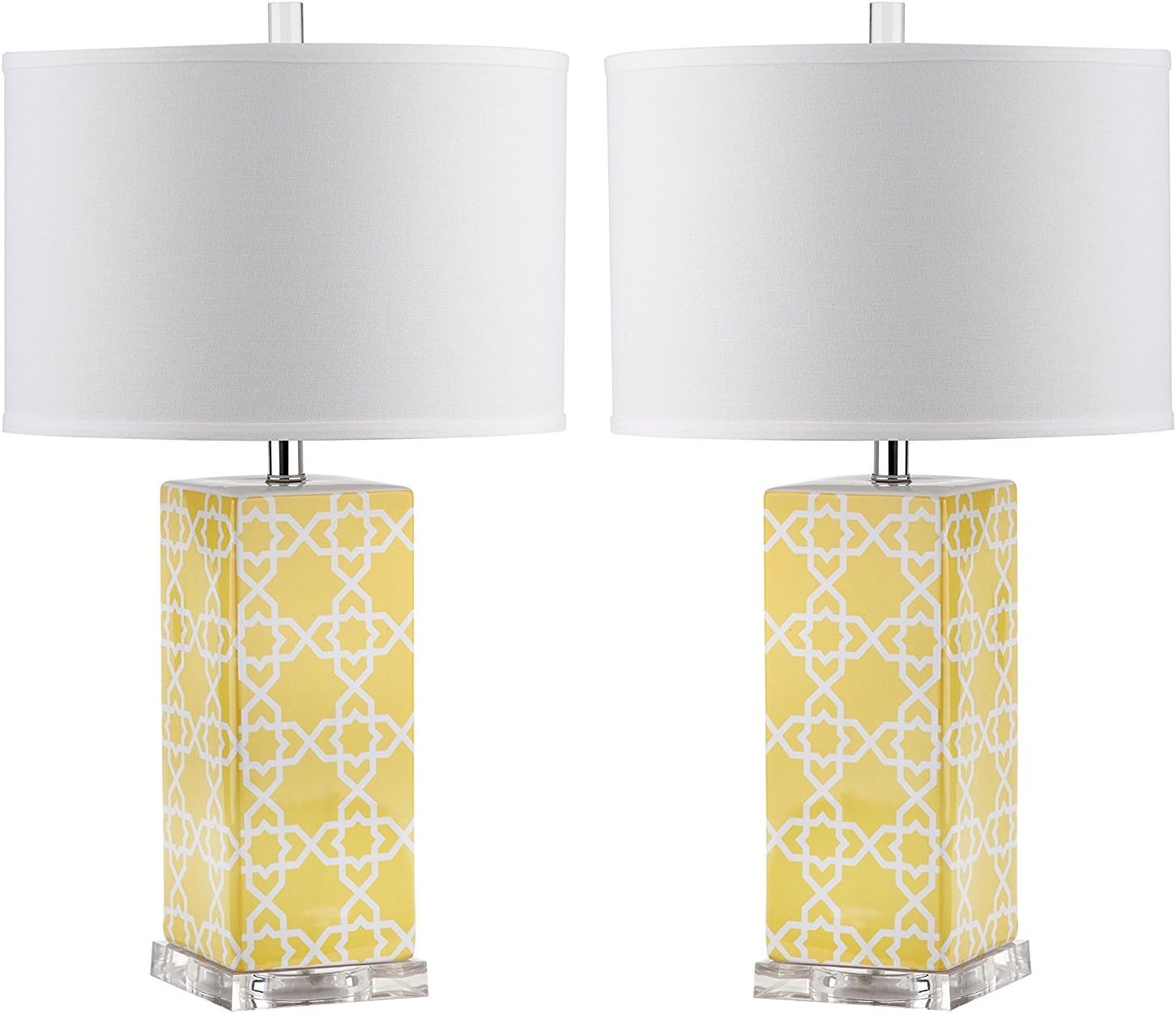 SAFAVIEH Lighting Collection Quatrefoil Modern Contemporary Grey 27-inch Bedroom Living Room Home Office Desk Nightstand Table Lamp Set of 2 (LED Bulbs Included)